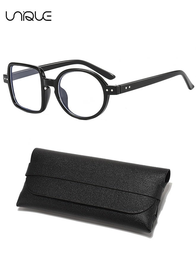 Unique Glasses - Blue Light Blocking Glasses - Asymmetrical Left-Square Right-Round Glasses - Non-Myopic Glasses - Women's Men's Computer Reading/Gaming/TV/Mobile Phone Glasses - Anti-Eye Fatigue - Ultralight PC Fashion Glasses - With Glasses Case (Black) - Image 1