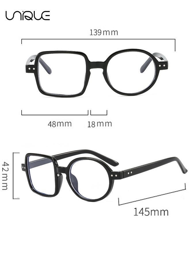 Unique Glasses - Blue Light Blocking Glasses - Asymmetrical Left-Square Right-Round Glasses - Non-Myopic Glasses - Women's Men's Computer Reading/Gaming/TV/Mobile Phone Glasses - Anti-Eye Fatigue - Ultralight PC Fashion Glasses - With Glasses Case (Black) - Image 2