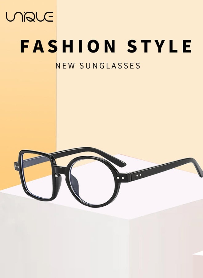 Unique Glasses - Blue Light Blocking Glasses - Asymmetrical Left-Square Right-Round Glasses - Non-Myopic Glasses - Women's Men's Computer Reading/Gaming/TV/Mobile Phone Glasses - Anti-Eye Fatigue - Ultralight PC Fashion Glasses - With Glasses Case (Black) - Image 3