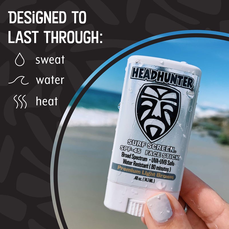 Headhunter Sunscreen Face Stick SPF 45, Waterproof Surf Sunblock for Waterman, Water-Resistant Facial Sunscreen for Ultra-Sport Protection and Solar Defense (80 min), Tinted Light Brown (1 pack) - Image 3