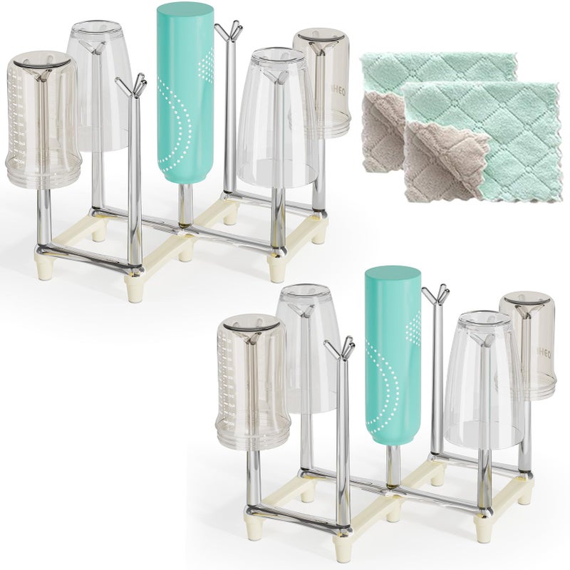 Marbrasse Retractable Cup Drying Rack Drinking Glass and Sports Bottle Drainer Stand Plastic Bag Dryer with NonSlip Bottom for Kitchen Countertop 2p White - Image 2