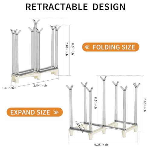 Marbrasse Retractable Cup Drying Rack Drinking Glass and Sports Bottle Drainer Stand Plastic Bag Dryer with NonSlip Bottom for Kitchen Countertop 2p White - Image 3