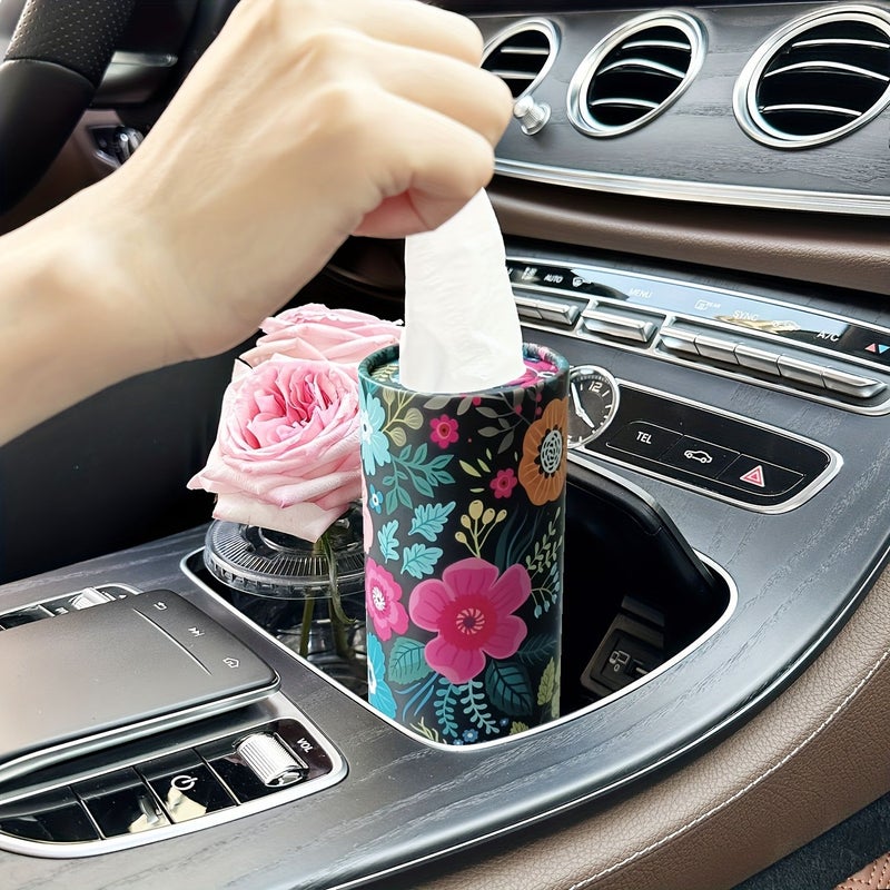 1pc Pink Beauty Flower Car Tissue Box Round Facial Tissue Holder For Car Cup Holder Home Dining Table Ladies Travel Tube - Image 3