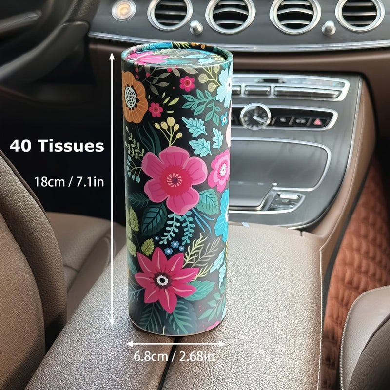 1pc Pink Beauty Flower Car Tissue Box Round Facial Tissue Holder For Car Cup Holder Home Dining Table Ladies Travel Tube - Image 2