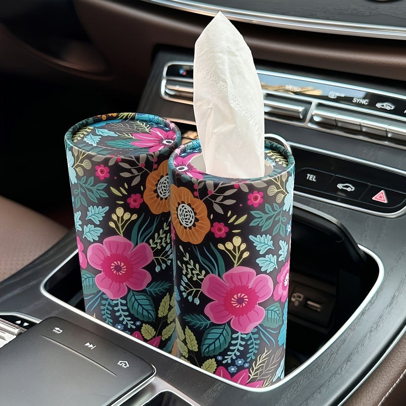 1pc Pink Beauty Flower Car Tissue Box Round Facial Tissue Holder For Car Cup Holder Home Dining Table Ladies Travel Tube - Image 1