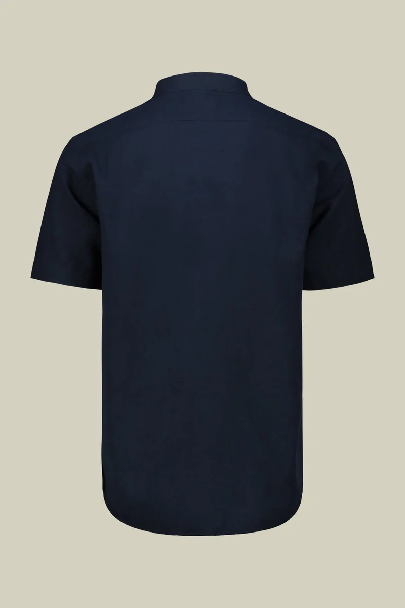 Doppelganger Blue Casual men's shirt with mandarin collar, washed linen and cotton fabric - DK Blue for Men | Best Price UAE