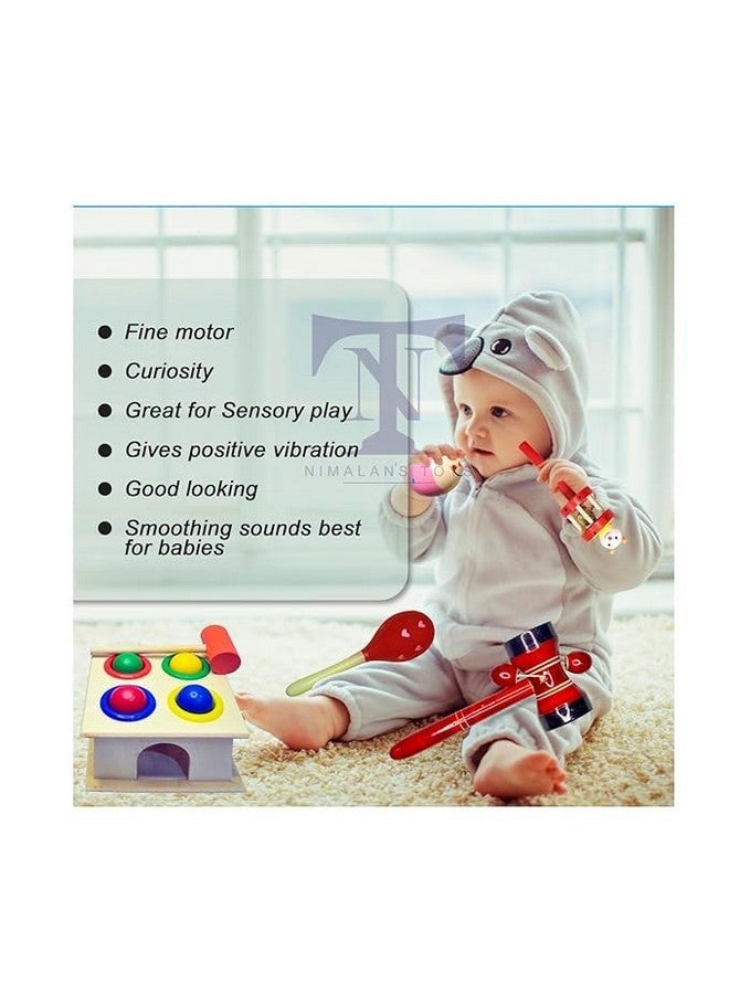 Smile Baby Colorful Wooden Rainbow Baby Handle Jingle Bell Rattle Toys jhun jhuna (Yellow) - Image 2