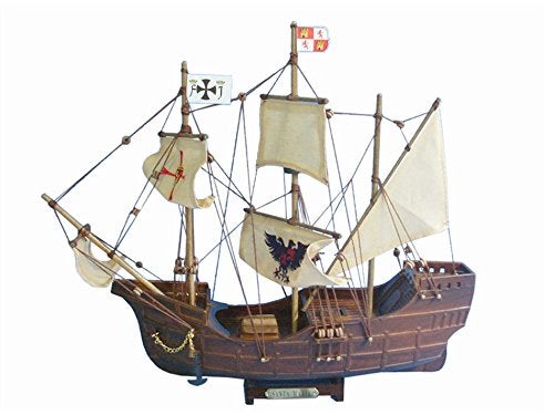 Handcrafted Nautical Decor Santa Maria with Embroidery 14" - Wooden Model Tall Ship - Christopher Columbus - Image 1