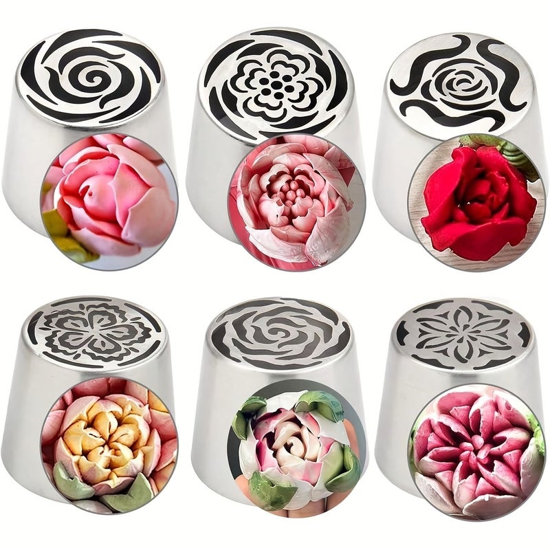 Extra Large Russian Piping Tip Set 6 Stainless Steel Nozzles For 3D Cake Decorations - Image 1