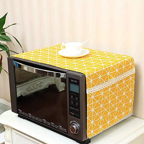Zeinwap Microwave Oven Dust Proof Cotton Linen Striped Cover with Side Pouch Kitchen Storage Bags - 83 x 35 cm (Yellow, Pack of 1) - Image 1