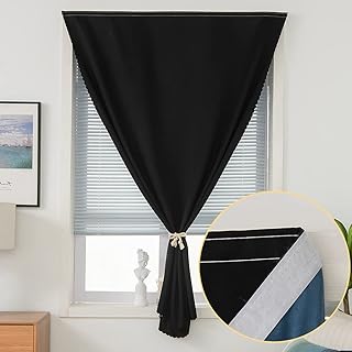 Jilron Jilron Autohesion Curtains for Windows ,Bedroom Blackout Curtains for - Thermal Lnsulated Kitchen Room Darkening Black  - Image 1