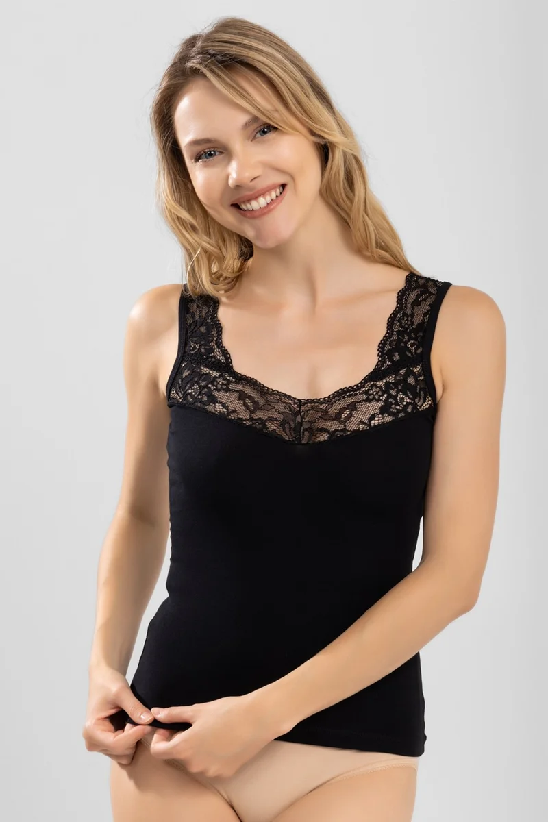 Baykar Women's Lace Collar Detailed Undershirt 6694 Black