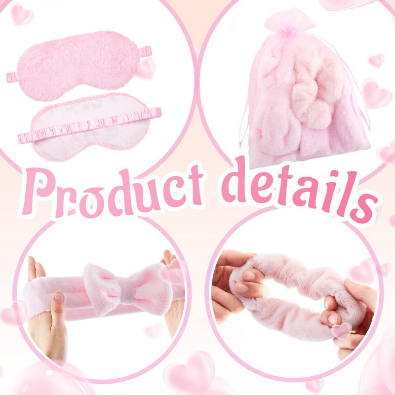 Fanfanwin 96 Pcs Sleepover Party Supplies Pink Spa Birthday Slumber Pajamas Night Galentines Day Party Favors Decoration 12 Pack Throw Blanket, Pillow, Headband, Scrunchies, Eye Mask, Cup, Socks - Image 4