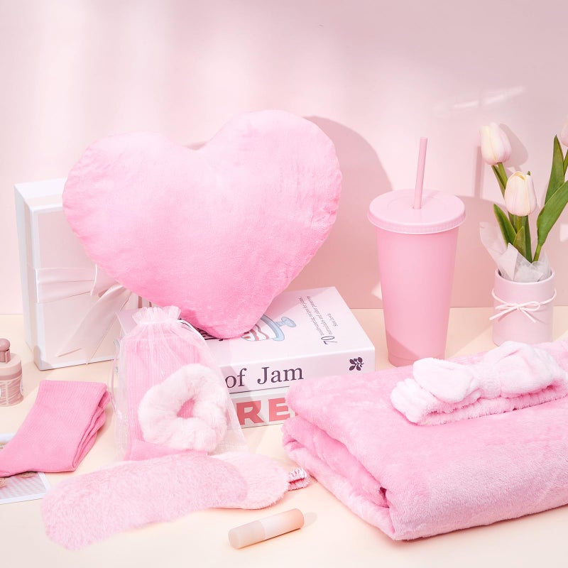 Fanfanwin 96 Pcs Sleepover Party Supplies Pink Spa Birthday Slumber Pajamas Night Galentines Day Party Favors Decoration 12 Pack Throw Blanket, Pillow, Headband, Scrunchies, Eye Mask, Cup, Socks - Image 5