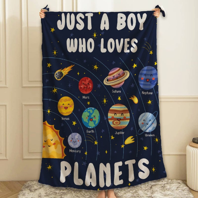 ARTBLANKET Just A Boy Who Loves Planets Solar System Space Throw Blanket Fannel Fleece Super Soft Funny Blanket Travel Throw Blanket for Bed Couch Sofa 40 x 50 Inch for Kid - Image 5