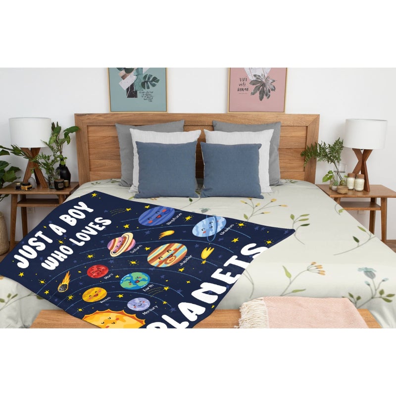 ARTBLANKET Just A Boy Who Loves Planets Solar System Space Throw Blanket Fannel Fleece Super Soft Funny Blanket Travel Throw Blanket for Bed Couch Sofa 40 x 50 Inch for Kid - Image 3