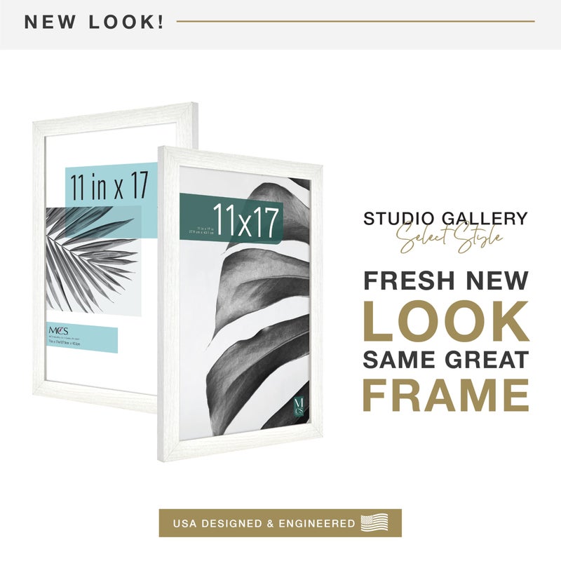 MCS Studio Gallery 11x17 Picture Frame White Woodgrain Engineered Wood, Rectangle Photo Frame for Photos, Posters & Art Prints (1-Pack) - Image 2