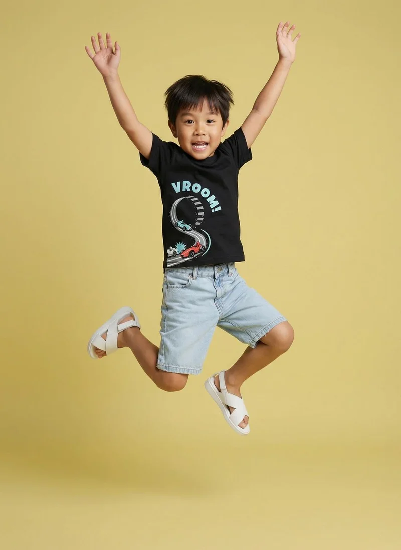 نوتيناتي Nautinati Boys' 100% Cotton Pack of 3 Racing Graphic & All-over Print Crew Neck T-shirts