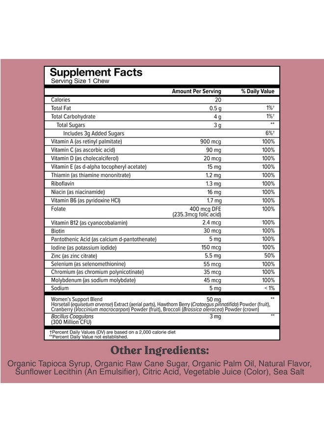 Chewsy - Women's Multivitamin Chews - Immune and Energy Support, Vitamins C, B12, A, D, E, Folic Acid, Probiotics, Biotin - 6-Day Supply - Image 2