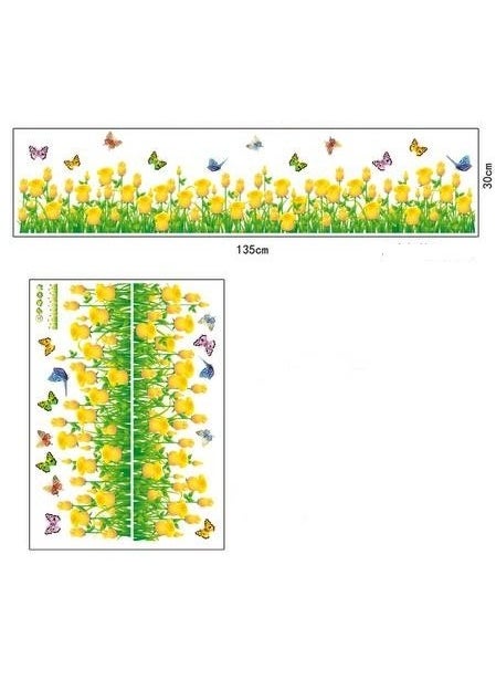 Syga Syga Yellow Border Flowers Wall Stickers Anywhere on Plain Surface can Paste Sticker A_MUYH  - Image 3
