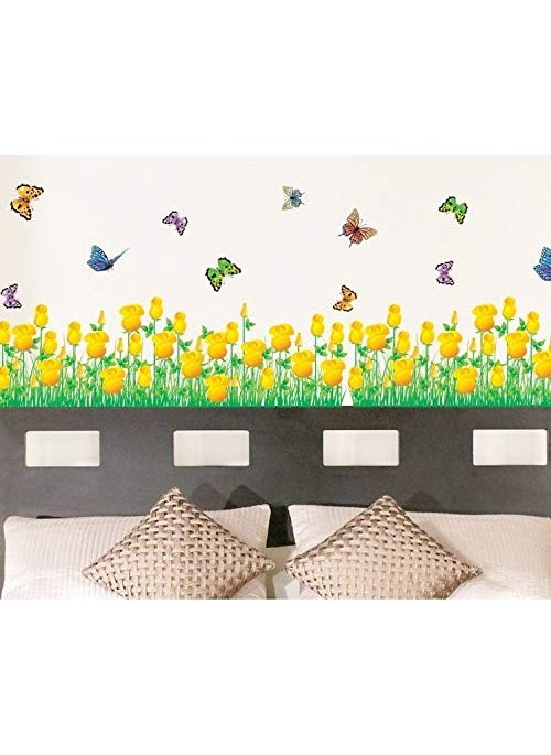 Syga Syga Yellow Border Flowers Wall Stickers Anywhere on Plain Surface can Paste Sticker A_MUYH  - Image 1