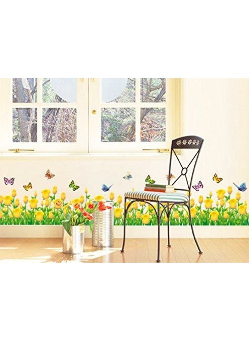 Syga Syga Yellow Border Flowers Wall Stickers Anywhere on Plain Surface can Paste Sticker A_MUYH  - Image 2