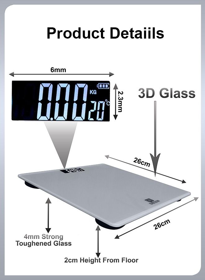Automatic Personal Glass Digital Weighing Smart Scale Intelligent Electronic Household Machine With LCD Display Accurate Body Fat Weight Measurement For Bathroom Kitchen Home Office lbs/kg 
