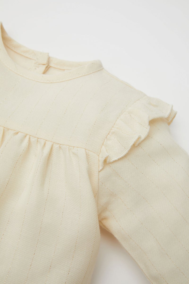 Baby Girl Crew Neck Twill Long Sleeve Shirt
