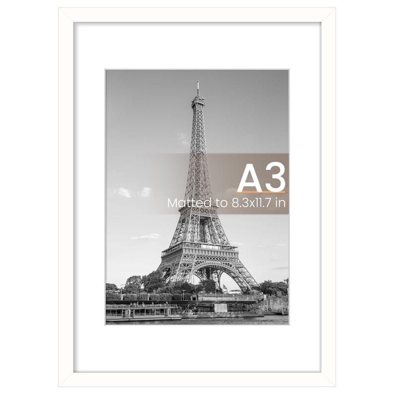 upsimples upsimples A3 Picture Frame Display Pictures 83x117 with Mat or 117x165 Without Mat Wall Hanging Photo Frame White 1 Pack