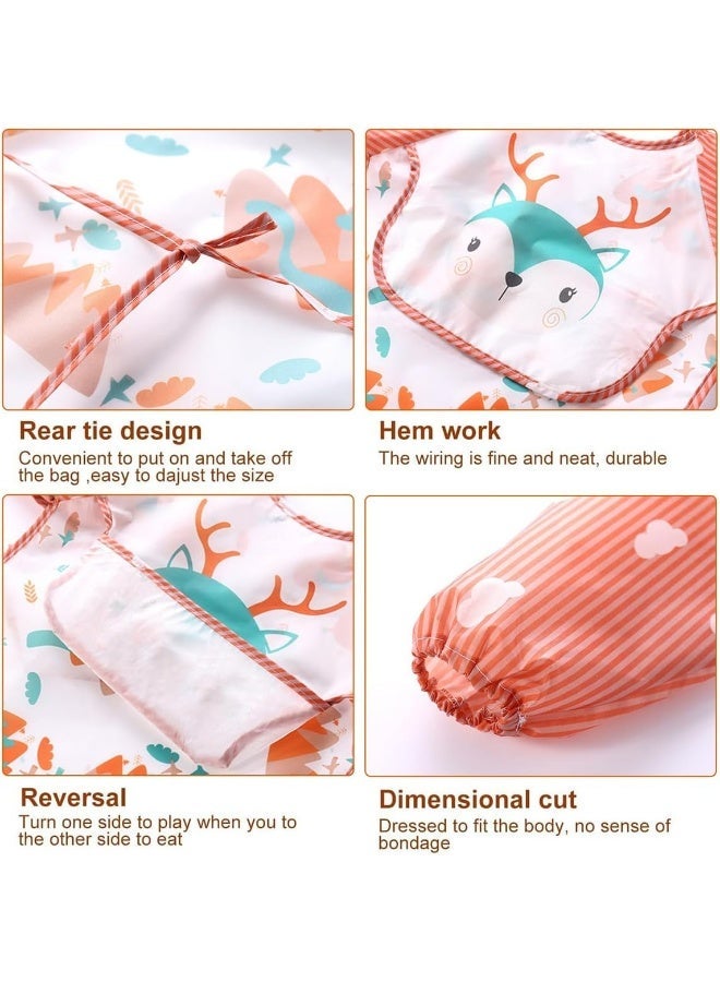 ECVV ECVV 4PCS Long Sleeve Baby Bibs Mess Proof Infant Feeding Bibs with Food Catcher Waterproof Cute Cartoon Pattern Baby Smocks Eating Bib for Toddlers, One Size - Image 3
