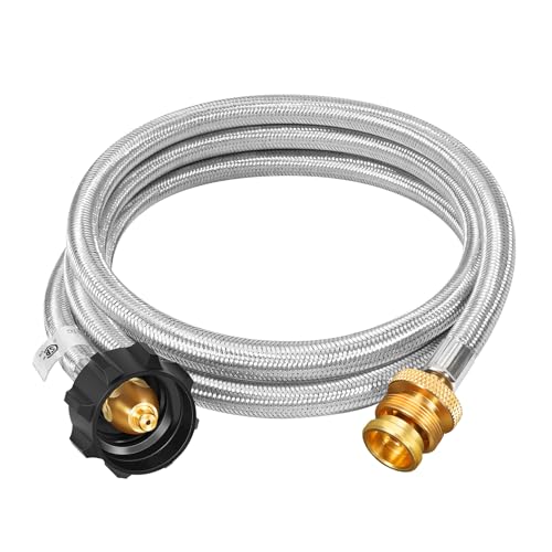 GasSaf 5FT Propane Hose, Propane Adapter 1lb to 20lb Connected, Stainless Braided Hose for Buddy Heaters, Weber Gas Grills, Blackstone Griddles and More - Image 1