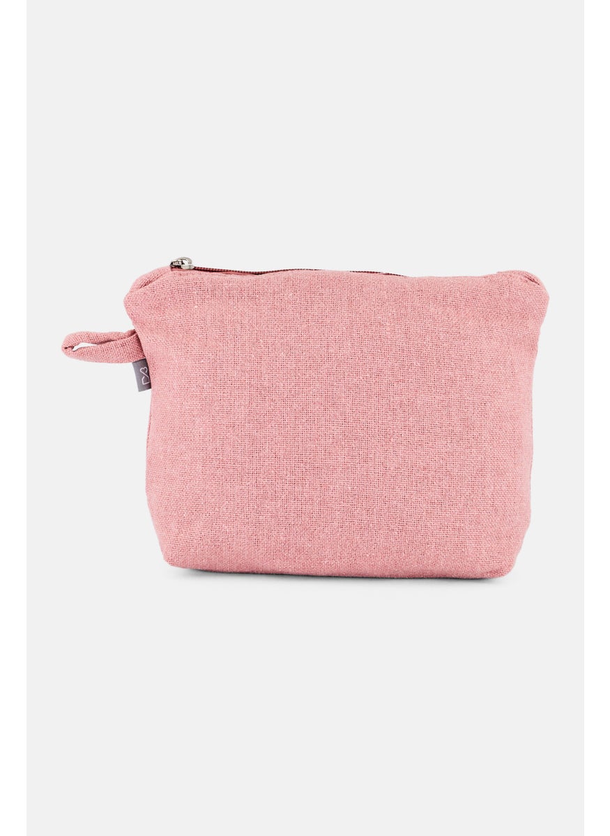 Muy Mucho - Women Textured Small Toiletry Bag, Pink - Image 1
