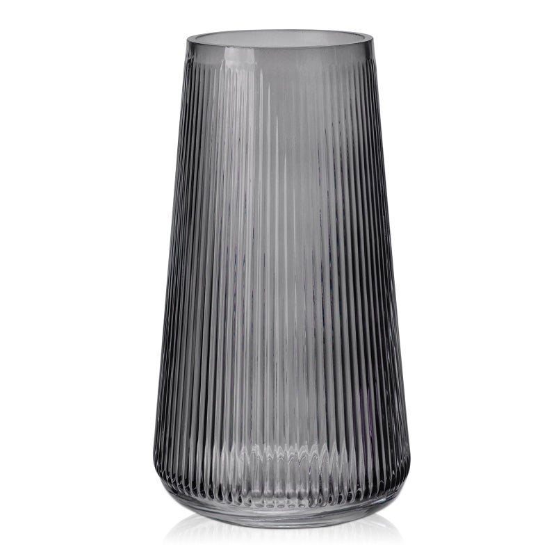 Briful 20cm Large Glass Vase for Flowers Decorative Flower Vase Grooved Glass Vase Ins Style Modern Vase Clear Grey Vase Table Decoration for Wedding Office Living Room Decor