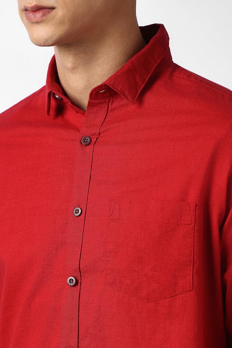Van Heusen Men's Cotton Solid Slim Fit Casual Shirt_Red_40 - Image 4