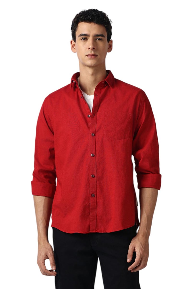 Van Heusen Men's Cotton Solid Slim Fit Casual Shirt_Red_40 - Image 1