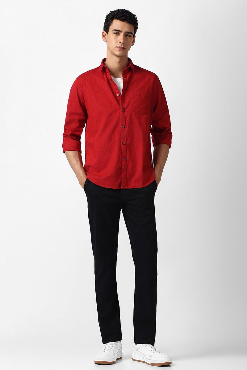Van Heusen Men's Cotton Solid Slim Fit Casual Shirt_Red_40 - Image 5
