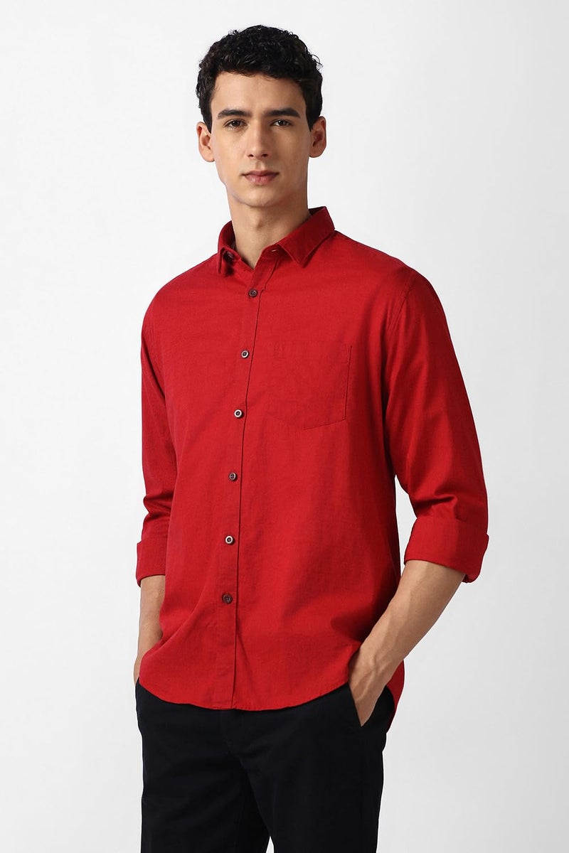 Van Heusen Men's Cotton Solid Slim Fit Casual Shirt_Red_40 - Image 2