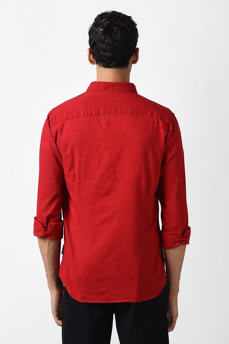 Van Heusen Men's Cotton Solid Slim Fit Casual Shirt_Red_40 - Image 3