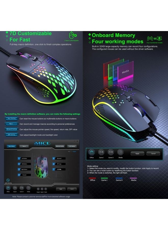 NIBEMINENT iMICE T97 Gaming Mouse RGB LED Light USB 7 Buttons 7200 DPI Wired Gaming Mouse (Black)  - Image 3