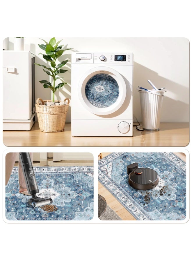 XICEN Boho Area Rug 120*140cm, Washable Large Carpet for Living Room, Ultra Soft Non-Slip Bedroom Rug- Print Vintage Flora Carpet Rug for Dining Room Dorm Office Home Decor - Image 3