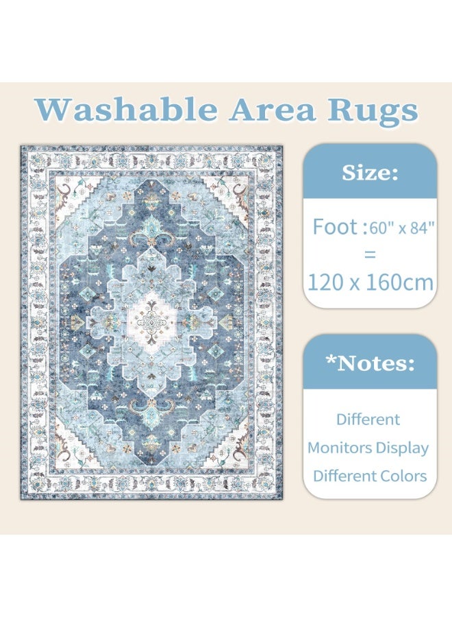 XICEN Boho Area Rug 120*140cm, Washable Large Carpet for Living Room, Ultra Soft Non-Slip Bedroom Rug- Print Vintage Flora Carpet Rug for Dining Room Dorm Office Home Decor - Image 5