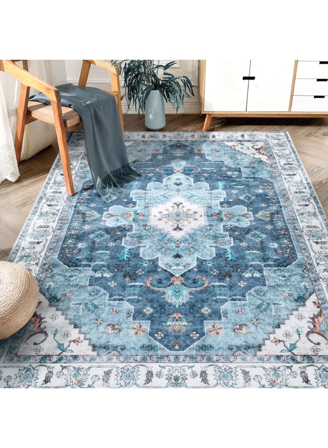 XICEN Boho Area Rug 120*140cm, Washable Large Carpet for Living Room, Ultra Soft Non-Slip Bedroom Rug- Print Vintage Flora Carpet Rug for Dining Room Dorm Office Home Decor - Image 2