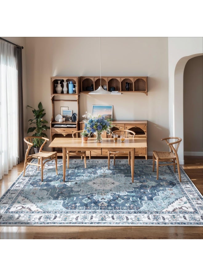 XICEN Boho Area Rug 120*140cm, Washable Large Carpet for Living Room, Ultra Soft Non-Slip Bedroom Rug- Print Vintage Flora Carpet Rug for Dining Room Dorm Office Home Decor - Image 1