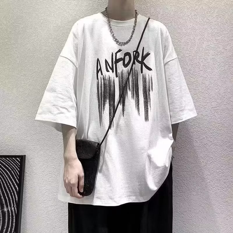 Fashionable Trendy Brand Summer T-Shirt Loose Youth Popular New Round Neck Men'S Urban Style Trendy Printed Half Sleeve - Image 2