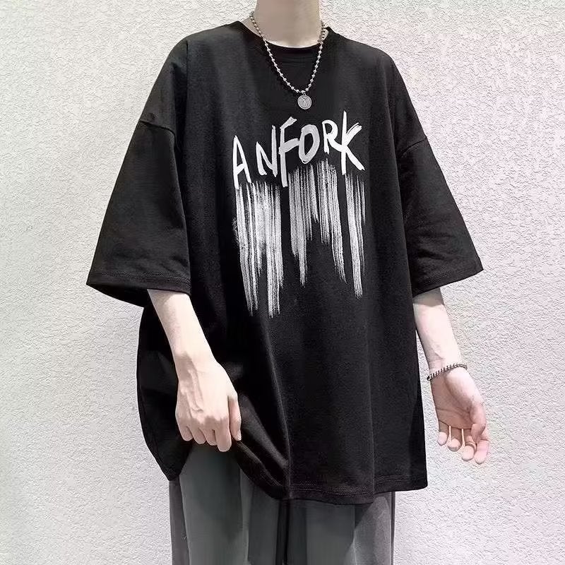 Fashionable Trendy Brand Summer T-Shirt Loose Youth Popular New Round Neck Men'S Urban Style Trendy Printed Half Sleeve - Image 4