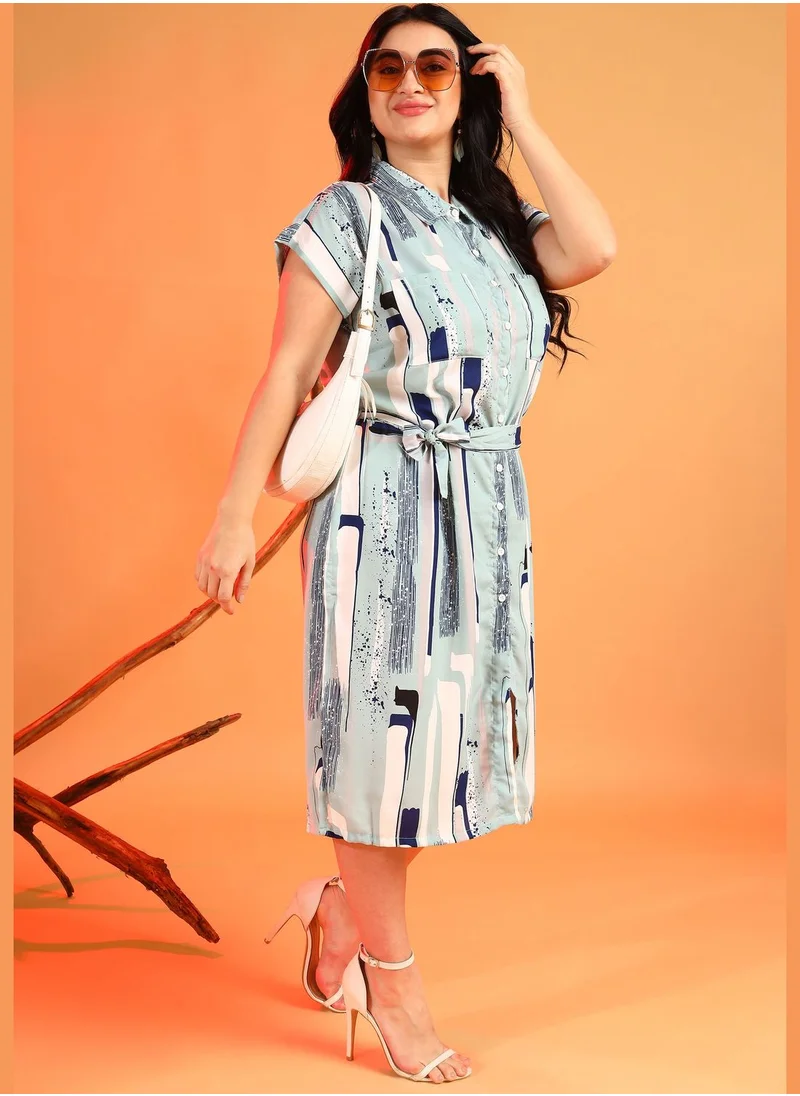 Instafab Plus Printed Dress with Tie Waist