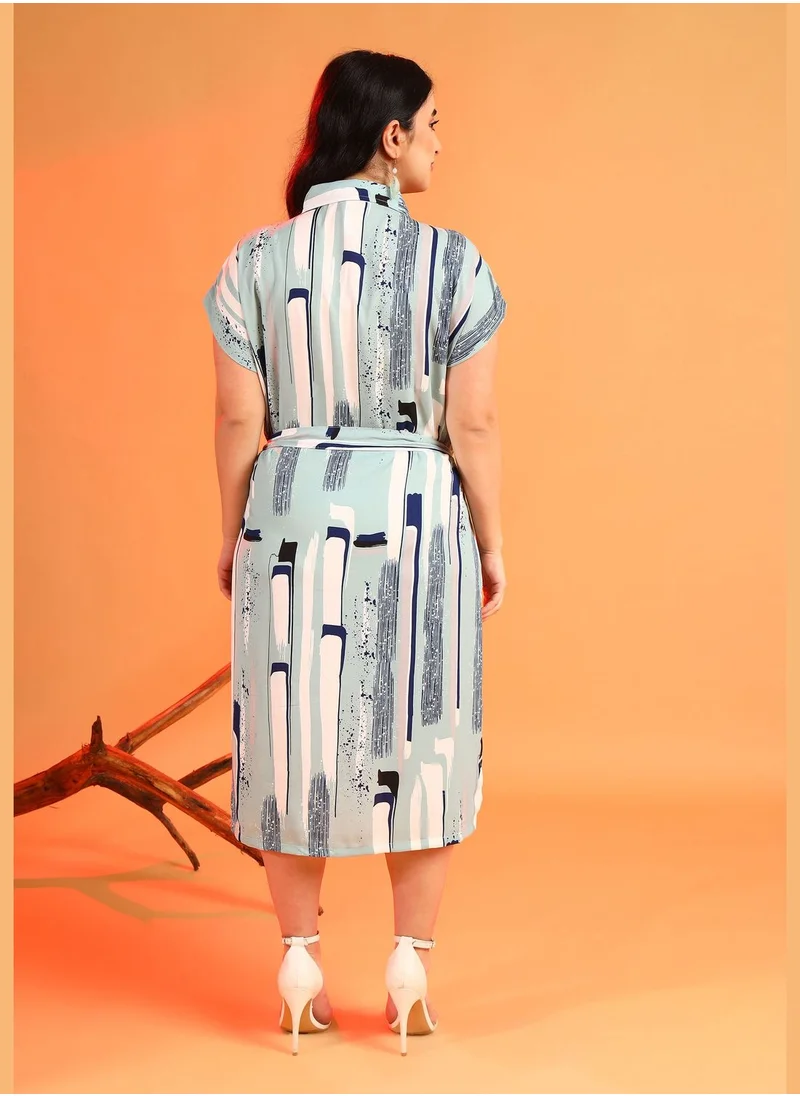 Instafab Plus Printed Dress with Tie Waist