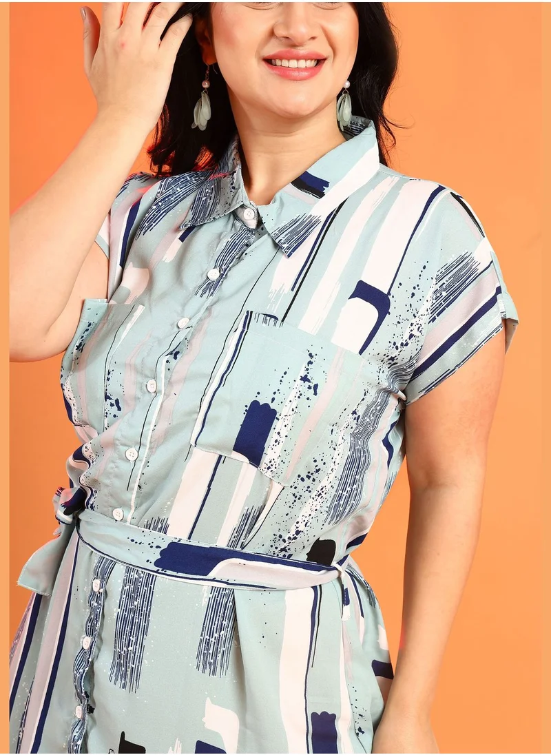 Instafab Plus Printed Dress with Tie Waist