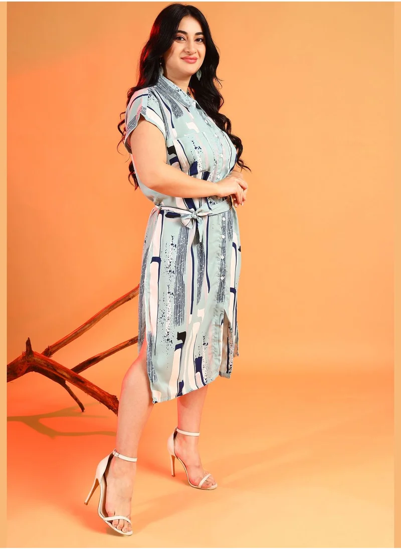 Instafab Plus Printed Dress with Tie Waist