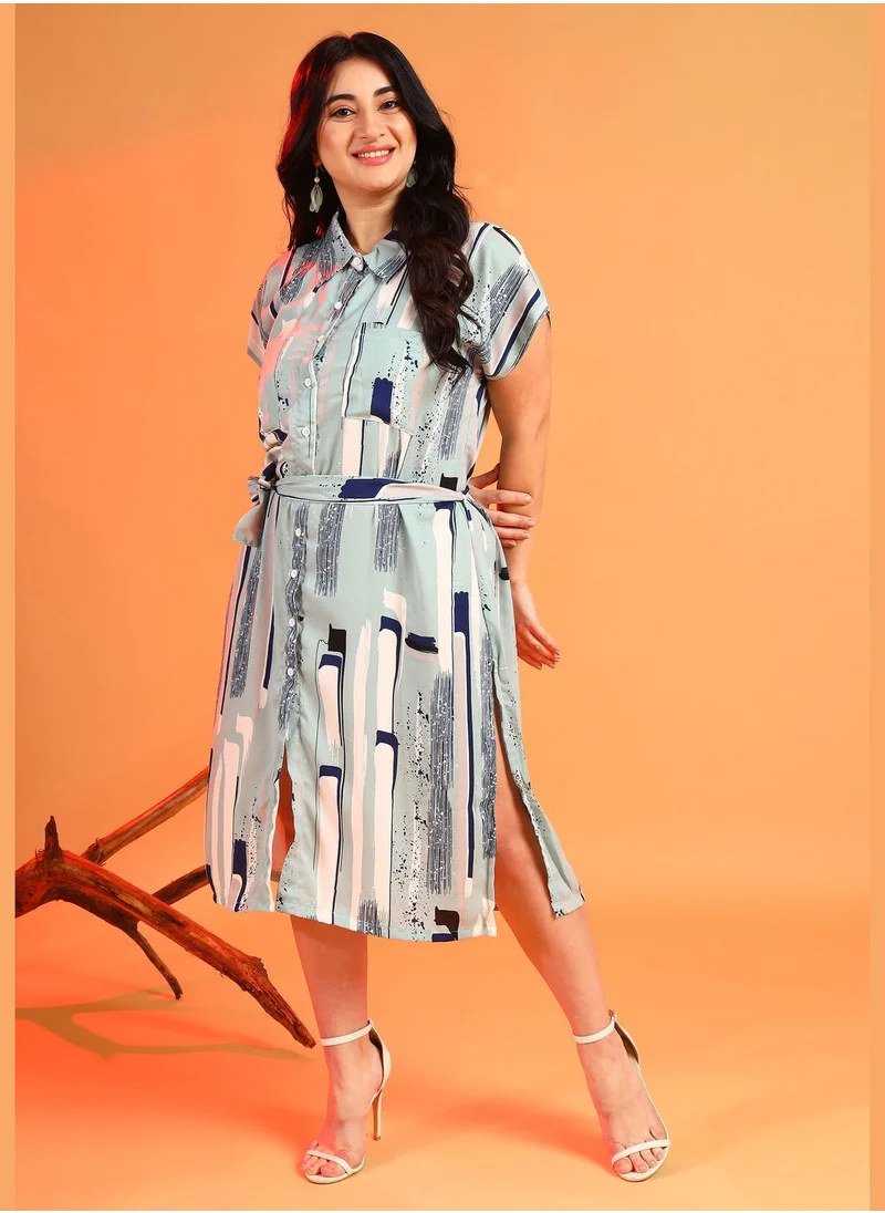 Instafab Plus Printed Dress with Tie Waist